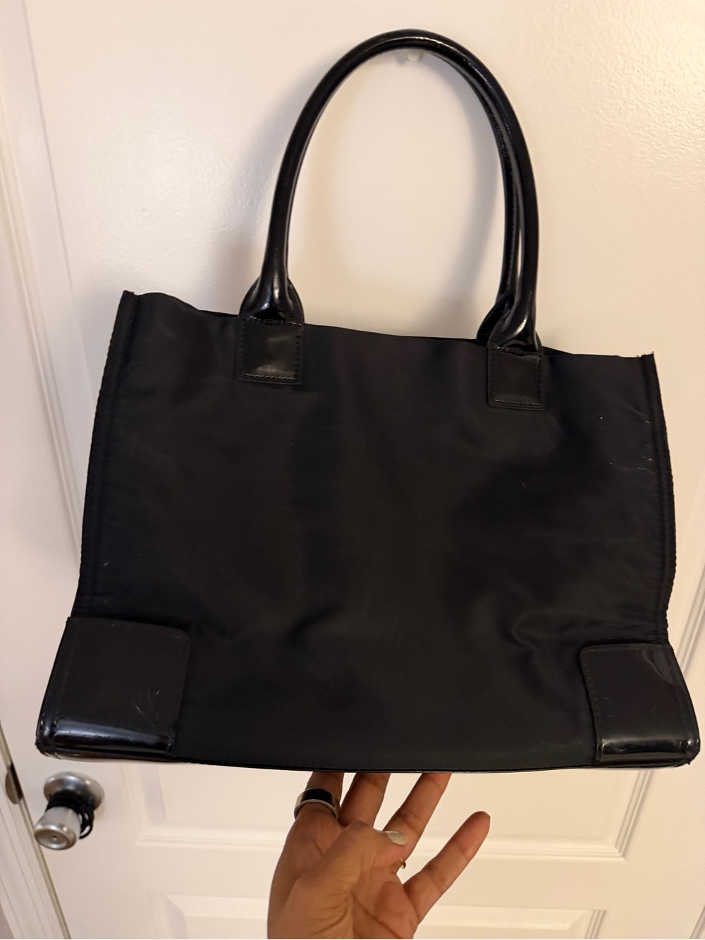 Tory Burch Black Nylon Tote with Patent Logo - Picture 8 of 8